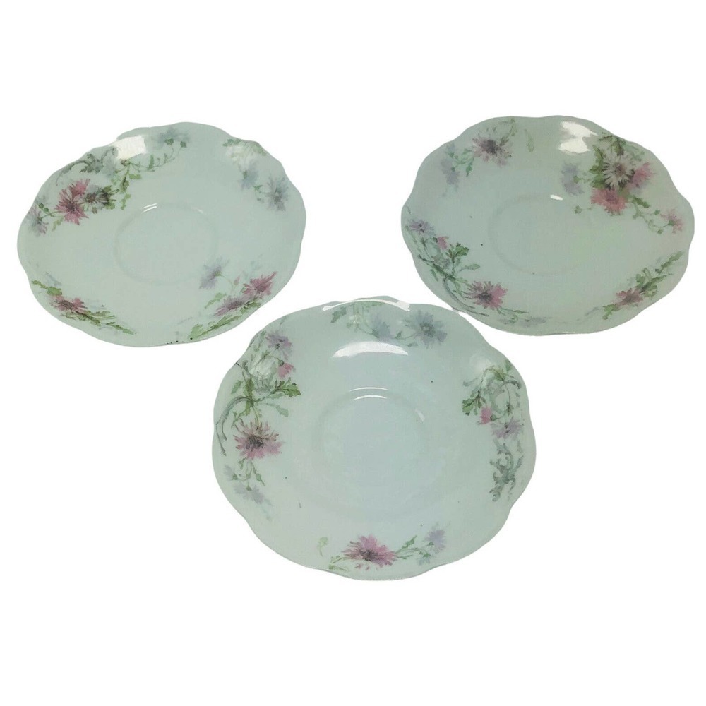 Set 3 Antique Limoges A. Lanternier France Pink Floral 5.5” Saucers